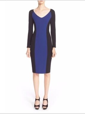 Armani Collezioni colorblock Dress 4 Italy v neck cobalt blue black long sleeve